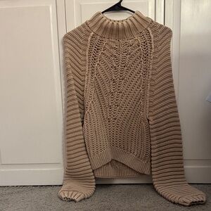 FREE PEOPLE Beige Cable Knit Turtleneck Sweater - Women